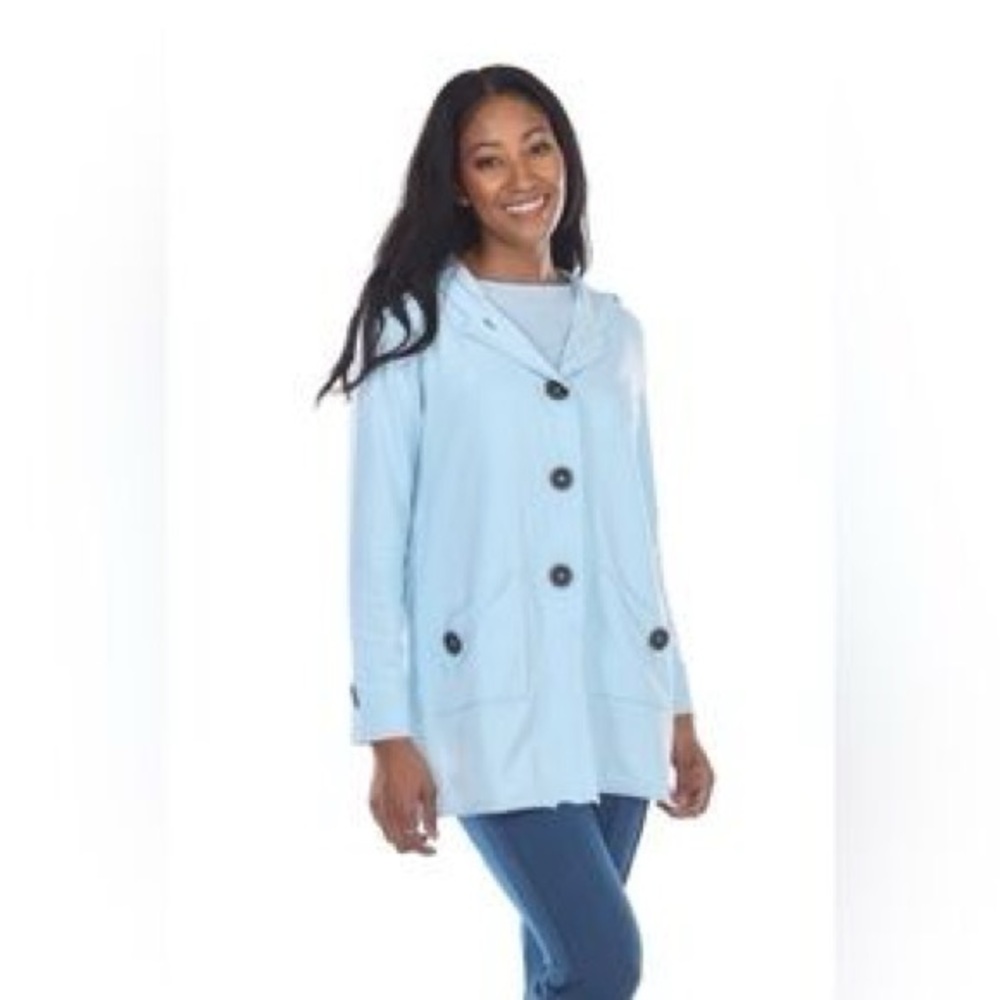 neon buddha Light Blue Hooded Button-Front Utility Jacket